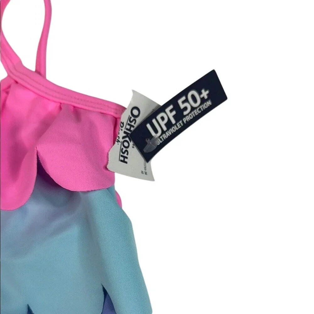 OshKosh B'gosh Baby Girls Pink & Blue Ruffled Bikini‎ Swimsuit Size 3 Months NWT